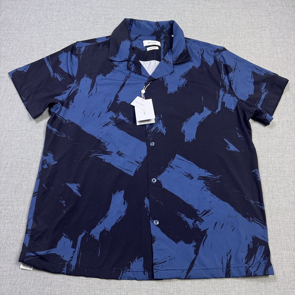 Porter & Ash Kinetic Stretch Button-Up Shirt Mens L Blue Graphic Print